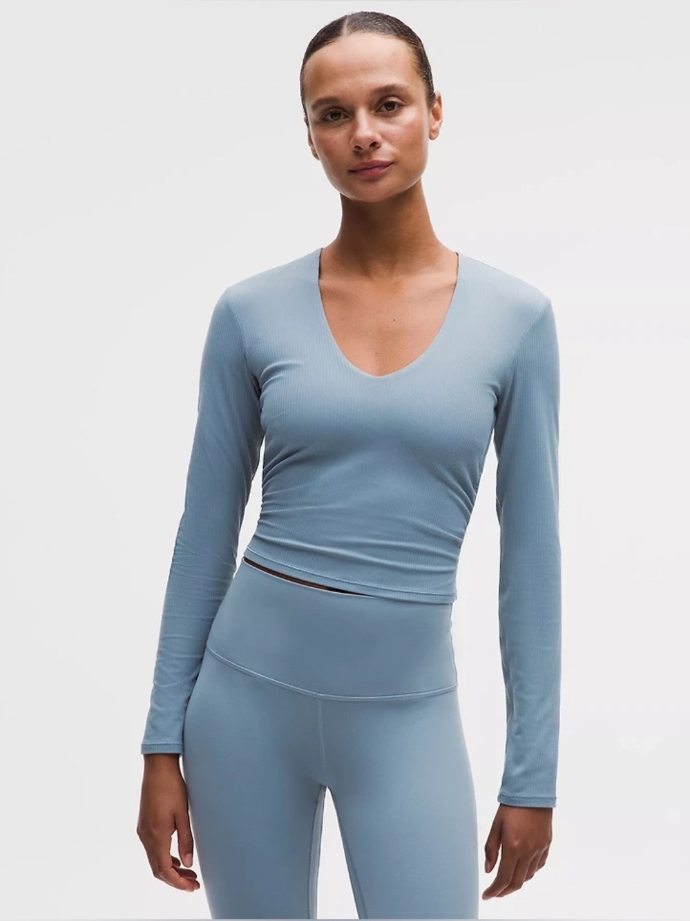 Lululemon All It Takes Ribbed Nulu V-Neck Long-Sleeve Shirt *B-D Cups Steel Blue